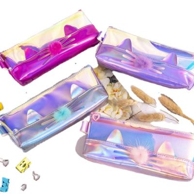 China Durable Fur Four Colors 1 Zipper Laser Pencil Case Pen Pocket Pencil Envelope for sale