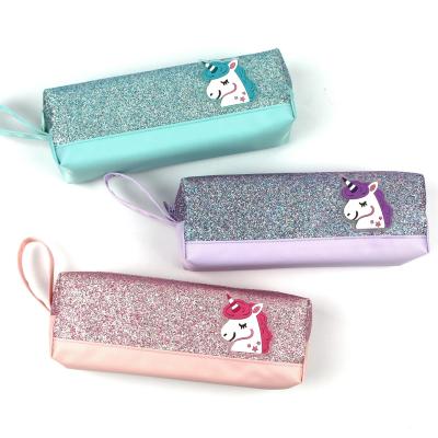 China Durable Unicorn Glitter Pen Bag With Hand Lift For Girl for sale