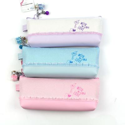 China Durable Glitter PU Zipper Single Pencil Bag For Girls for sale