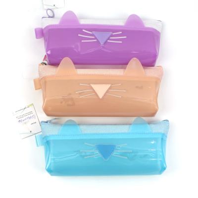 China Durable Cute Small Cat Shape Glitter Single Zipper Pencil Bag For Girls for sale