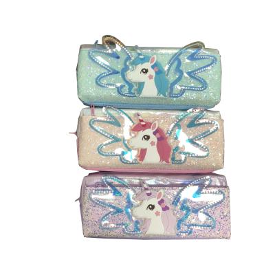 China Durable Glitter Unicorn Zippers Pencil Case Fashion Fabric Pen Pouch for sale