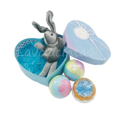 China Bunny Doll Bath Bombs Gift Cute Pink Blue Set Mixed Color Organic Vegan Bath Fizzies Heart Bath Set Ball Shape for sale