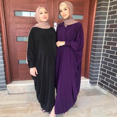 China Wholesale Leisure Lapel Plus Size Muslim Islamic Ladies Dress Abaya Bat Sleeve Solid Color Leisure Women Maternity Dress for sale