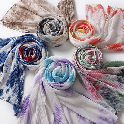 China Wholesale Fashion Malaysia Fashion Muslim Women Printed Gradient Pearl Chiffon Pleated Small Hijab Pleated Hijab Scarf for sale