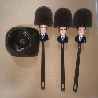 China Wholesale Cheap Funny Sustainable Soft Bristle PET Plastic Price Macron Toilet Brush With Holder for sale