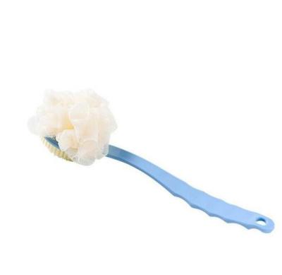 China Hot Selling Mesh Long Handle Skin Friendly Face Sponge Double Exfoliate Popular Shower Bath Brush for sale