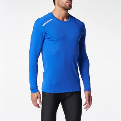 China Men's Anti-Shrink Shaping Polyester Long Sleeve T-Shirt Sweat Wicking Crewneck T-shirt Dry-fit Plain Gym Shirt UPF 50+ for sale