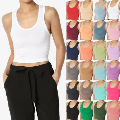 China Anti Shrink Basic Racerback Cropped Tank Top Scoop Neck Plain Sleeveless Ladies Beach Top for sale