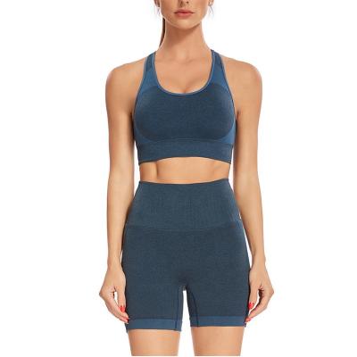 China Sustainable Women's Seamless Yoga Equipments Activewear 2 Piece Workout Short Sleeve Crop Top With High Waist Running Shorts Sets for sale