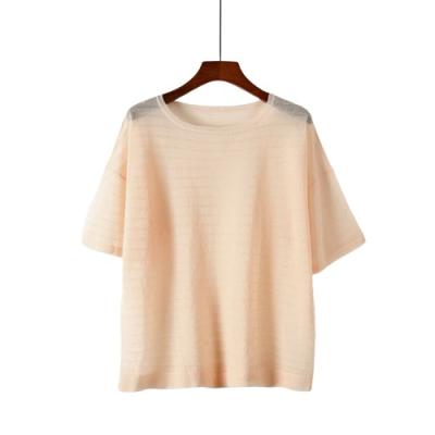 China Short Sleeve Solid Color Thin Sweater Shirt Women Fashion Crew Neck Sweaters for sale