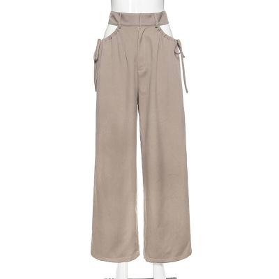 China New Arrival Designer Solid Cut Out Casual Style Breathable High Waist Wide Leg Pants Mdreaming for sale