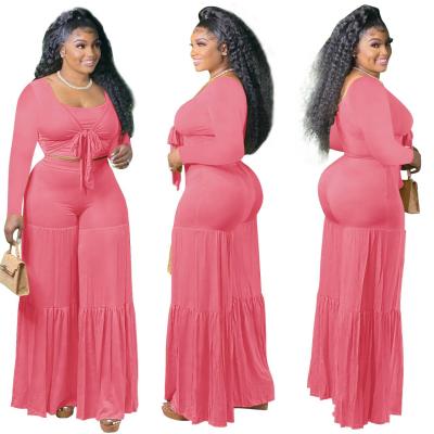 China New Breathable Solid Elastic Drawstring Tight Pullover Cami Top And Wide Leg Pants Two Piece Set For Women for sale