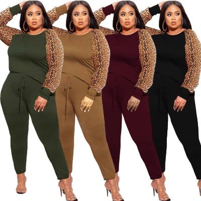 China Breathable Solid Leopard Long Sleeves And Pants Set Plus Size Loungewear Sets For Women for sale