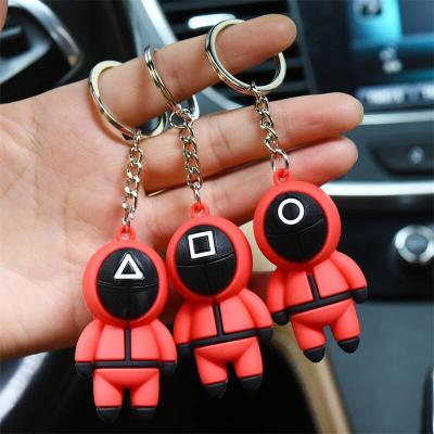 China New Squid 3D Square Design Circular Doll Toy Squid Game Keychain Promotion Gifts Game Souvenir Keyring Charm Hot Soft Rubber Pendant Figure for sale