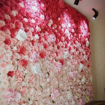 China Decor Wedding Plastic 3D Roll Up Fabric Artificial Rose Flower Wall Panels for sale