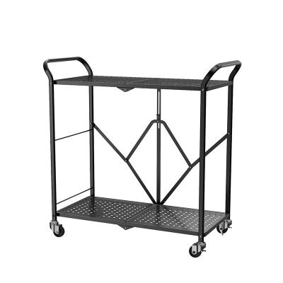 China Viable Most Popular Short Black Two Tier Iron Shelf Kitchen Rack Practical Cart for sale