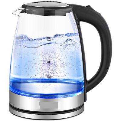 China New 2.0L 1500W Heating Tall Glass Stainless Steel Tea Water Coffee Electric Smart Kettle Light Blue Quick Boil-Dry Milk Electric Kettle for sale