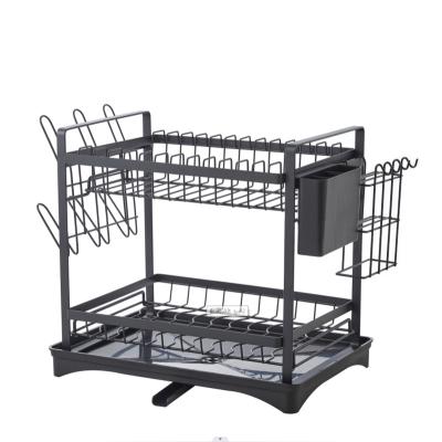 China Sustainable Dish Drying Rack with 2-Tier Foldable Dish Rack with Drainboard Cutlery Holder Cup Holder and Dish Drainer for Kitchen for sale