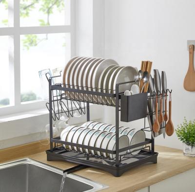 China Sustainable 2 Tier Metal Kitchen Folding Storage Organizer Shelf Over The Sink Dish Drainer Drying Rack Stand for sale