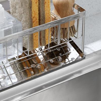 China Stocked Kitchen cloth table sponge shelf storage rack stainless steel drainage rack faucet sink storage rack for sale