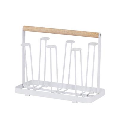 China Sustainable Popular bar kitchen desktop metal wood 6-cup Drying Dryer storage display hanger holder stand Rack for storage for sale