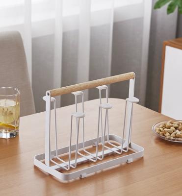 China Sustainable Hot-selling Wholesale Besktop bar metal wood handle 6-cup Drying Dryer storage hanger holder stand Rack for cabinet for sale