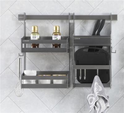 China High Quality Minimalist Aluminum Wall Mounted Kitchen Storage Organizer Cutting Chopping Rack Oil Holder Knife Pot Pot Pan Holder for sale