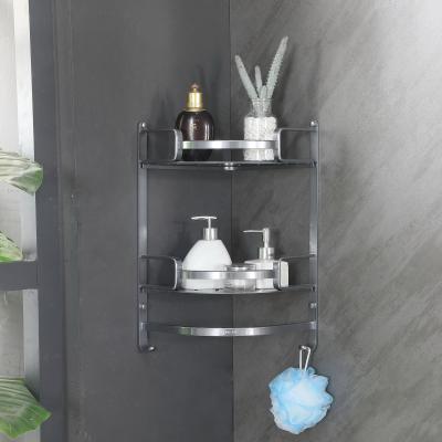 China Wall Mounted Type Cosmetic Organizer Double Layer Corner Shower Shelf Aluminum Shampoo Soap Shelves Bathroom Accessories Storage Holder for sale