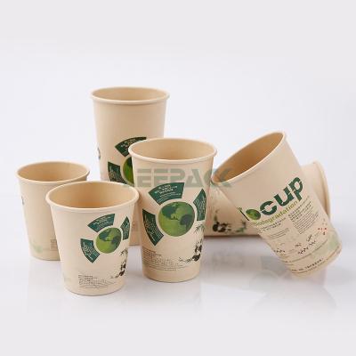 China disposable Eco friendly stocked biodegradable paper cup  12oz PLA Printed Design Compostable Bamboo Paper Cup with logo for sale