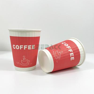 China 3D gravou o copo de papel da parede do dobro dos copos de papel 12oz para a bebida ou o café quente à venda