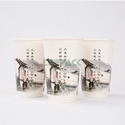 Chine PE adapté aux besoins du client de tasse de papier de mousse de double de la conception 12oz enduit pour emporter la tasse de papier pour la boisson chaude de thé de lait de café à vendre