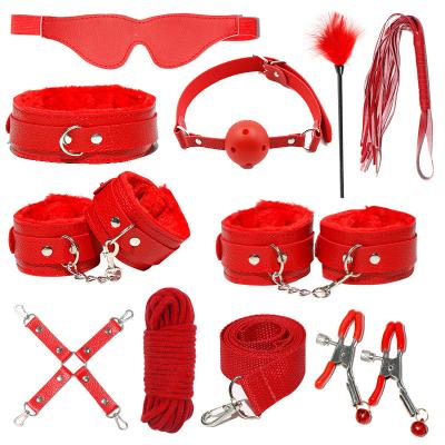 China SM Procuct 8pcs Sexy Leather Bed Slave SM Toys Bed Fetish Handcuffs Bondage Restraint Kit For Adult Bondage Set for sale