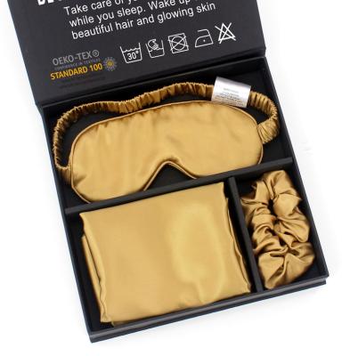 China Non-toxic silk pillowcase and eye mask gift box set luxury silk scrunchies gift box in stock for sale