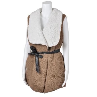 China 2020 Winter Women's Elegant Double Breasted Wool Vest With Belt Ladies Large Lapel Coat for sale