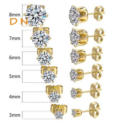 China Dina Wholesale Fashion Women Simple Design Minimalist Six Claws Zircon Stone Stainless Steel Stud Earrings Punk Jewelry for sale