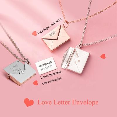 China Dina Factory Wholesale Personalized Jewelry Stainless Steel Romantic Love Engraved Letter Necklace Envelope Pendant Jewelry Gifts for sale