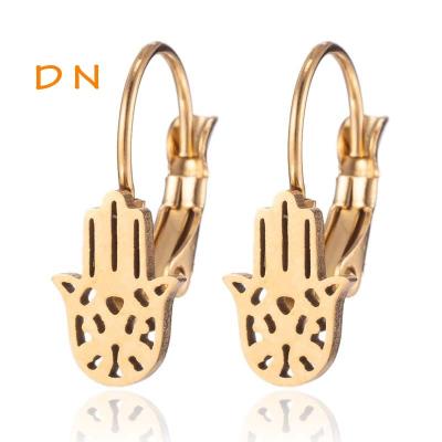 China Wholesale Cute Minimalist Cheap Cute Dina Jewelry Gold Plated Hamsa Fatima Hand Animal Stainless Steel Hook Earrings Jewelry Girls for sale