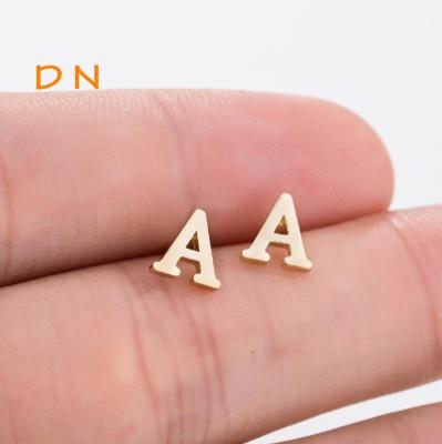 China Dina Cheap Wholesale Personalized Jewelry CLASSIC simple gold plated stainless steel earrings initial 26 letter earrings women jewelry for sale