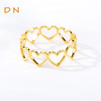 China Dina High Polishing Vintage Women Casual/Sporty Stainless Steel Jewelry Gold Plated Heart Open Hollow Rings Personalized Jewelry Women for sale