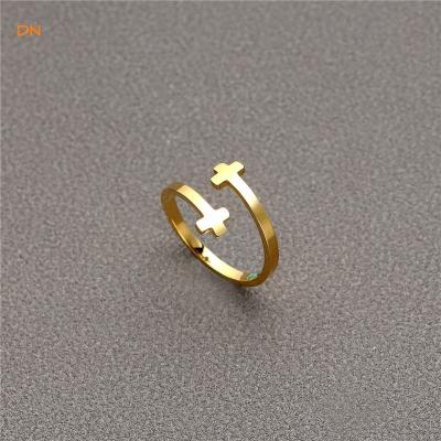 China BOHEMIA Dina Simple Woman Fashion Resizable Asymmetry Cross Stainless Steel Rings for sale