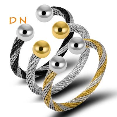 China Dina High Quality Personalized Punk Mens Steel Wire Bracelet Thick Stainless Steel Bracelet With Round Ball Jewelry for sale