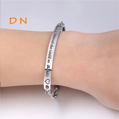 China Dina Punk Jewelry SHE BELIEVED SHE COULD Gold Plated Custom Letter Twisted Stainless Steel Jewelry Bracelet Chain Jewelry for sale