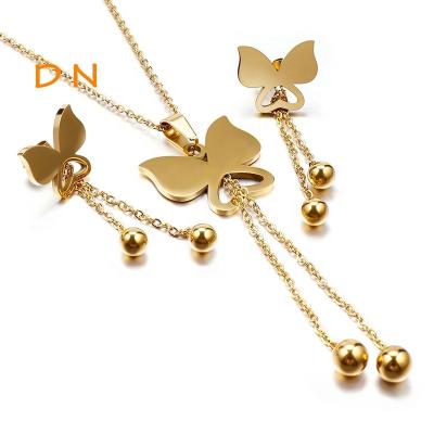 China Dina Popular Stainless Steel Gold Religious PVD Plated Butterfly Choker Necklace Earrings Women Jewelry Sets Jewelry Accessories for sale