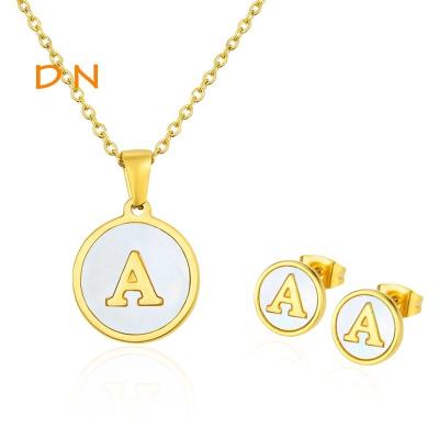 China Dina New Fashion Stainless Steel A-Z Pendant Gold Plated FASHIONABLE Letters Initial 26 Letters Dina New Fashion Stainless Steel Necklace Earring Chain Jewelry Set Women for sale