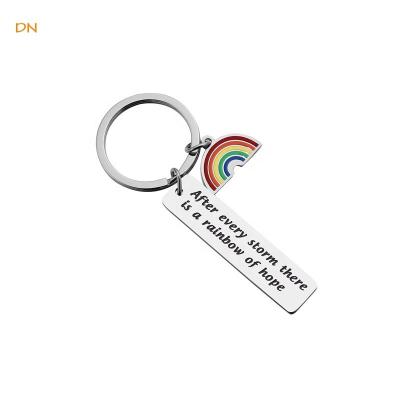 China Stainless Steel Dina Customized Colorful Rainbow Engraved After Every Storm There's A Rainbow Of Hope Stainless Steel Key Chain Jewelry for sale