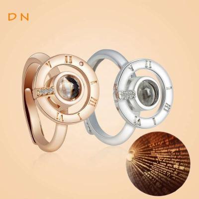 China Vintage Dina New Arrival Lovers Memory Customized Photo Personalized Jewelry 100 Languages ​​Round Open Circle Projection Rings Jewelry for sale