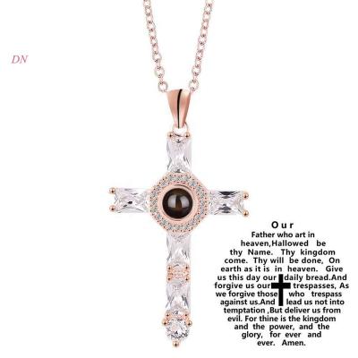 China Dina Hot Selling Trendy Friendship Zircon Necklace Prayer Cross Copper Cross Pendant Projection Personalized Jewelry Gifts for sale