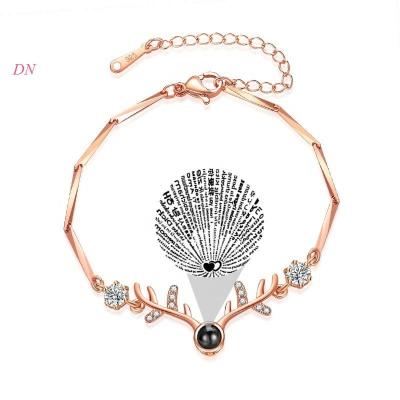 China Dina Wholesale Personalized Jewelry Bangle Bracelets Women Main Jewelry 100 Languages ​​TRENDY Deer Photo Projection I Love You for sale