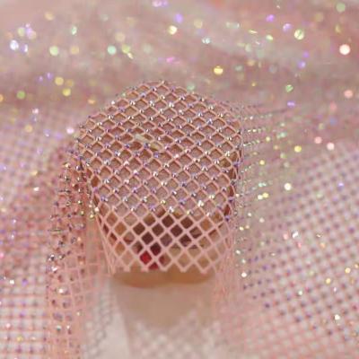 China Hot Drilling Net Mesh Fishing Net Drilling Shoes Flatback Elastic Caps Diamond Mesh Cloth White ab for sale