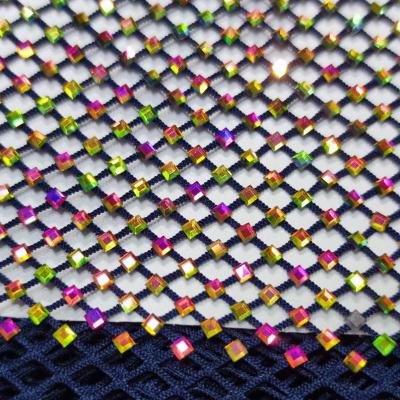 China Flatback Manufacturers Color Small Square Diamond Mesh Cloth Elastic Mesh Cloth Bodycon Fabric for sale